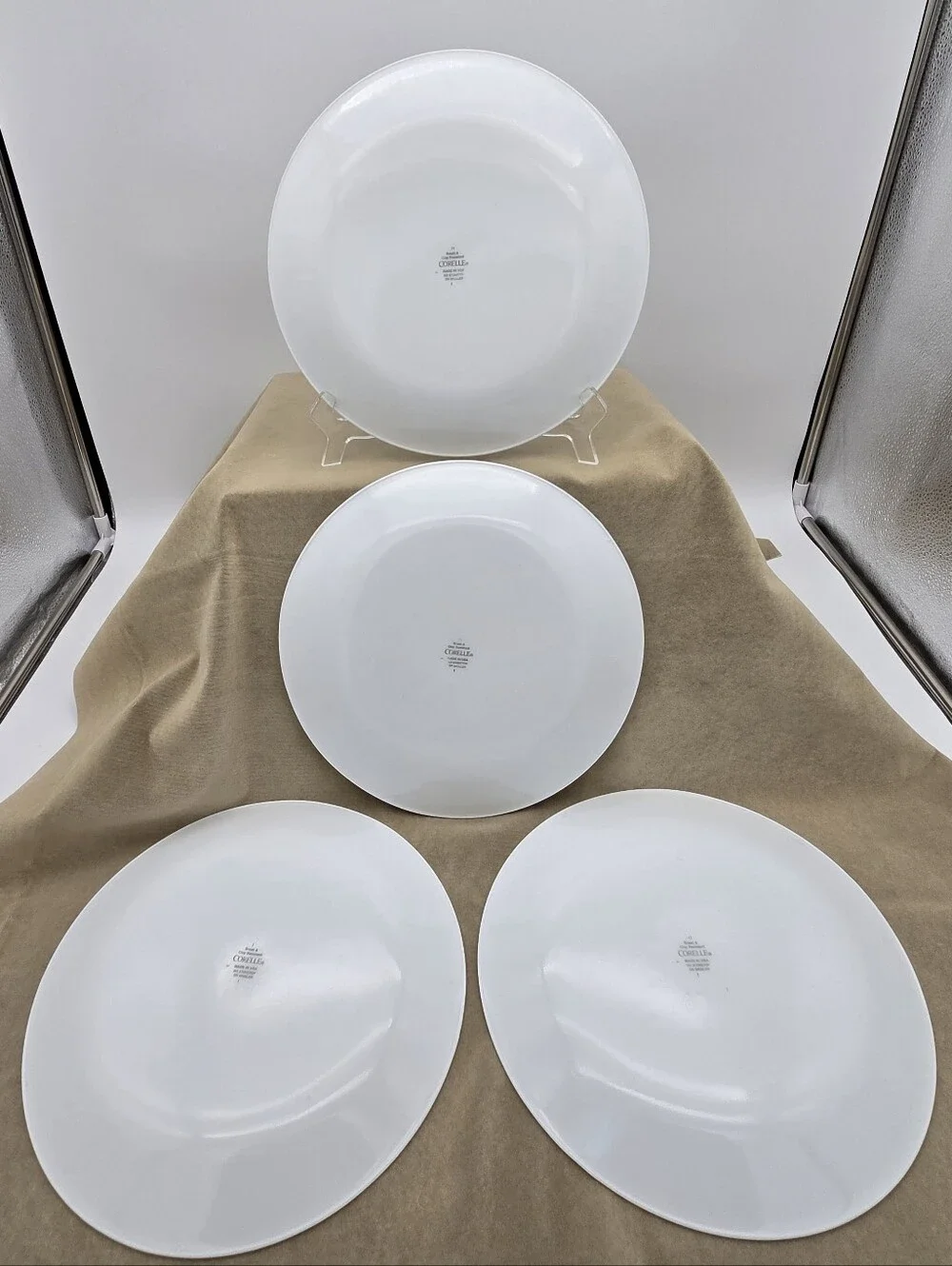 X4 Corelle Country Cottage White and Green Round Glass Dinner Plate 10.25 Inches